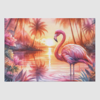Tropischer Flamingo Rosa Sonnenuntergang Dekoupage Seidenpapier