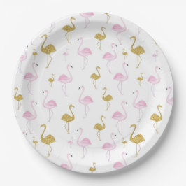 Tropischer Flamingo-Rosa- und Goldpapier-Teller Pappteller