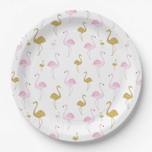 Tropischer Flamingo-Rosa- und Goldpapier-Teller Pappteller (Vorderseite)