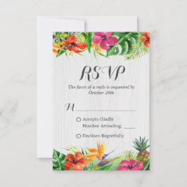 Tropischer Flamingo Rustic Wood Wedding RSVP
