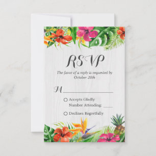 Tropischer Flamingo Rustic Wood Wedding RSVP