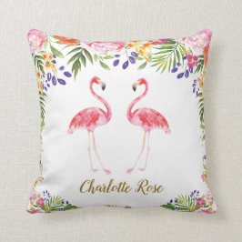 Tropischer Flamingo-Sommer-BlumenBlätter Kissen