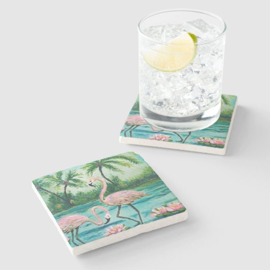 Tropischer Flamingo Steinuntersetzer (Seitenansicht)