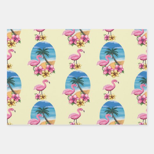 Tropischer Flamingo Strand, Palmen Tree und Blume Geschenkpapier Set (Vorderseite 2)