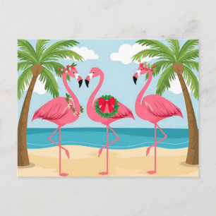 Tropischer Flamingo-Strand-Weihnachtskranz Urlaub Feiertagspostkarte