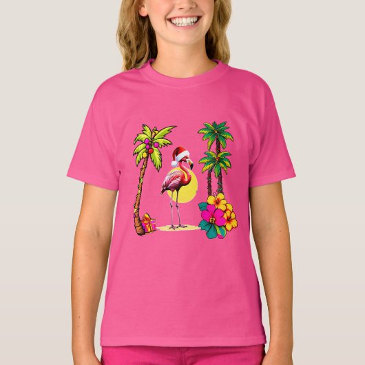 Tropischer Flamingo T - Shirt für Girls (Vorderseite)