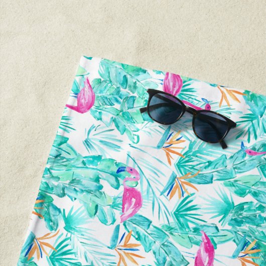 Tropischer Flamingo u. Paradiesvogel Badetuch (Beispiel)