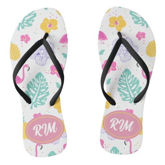 Tropischer Flamingo und Ananas Flip Flops Sommer Badesandalen (Fußbett)