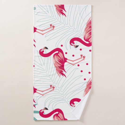 Tropischer Flamingo und Blätter, Sommermuster. Badehandtuch (Badehandtuch)