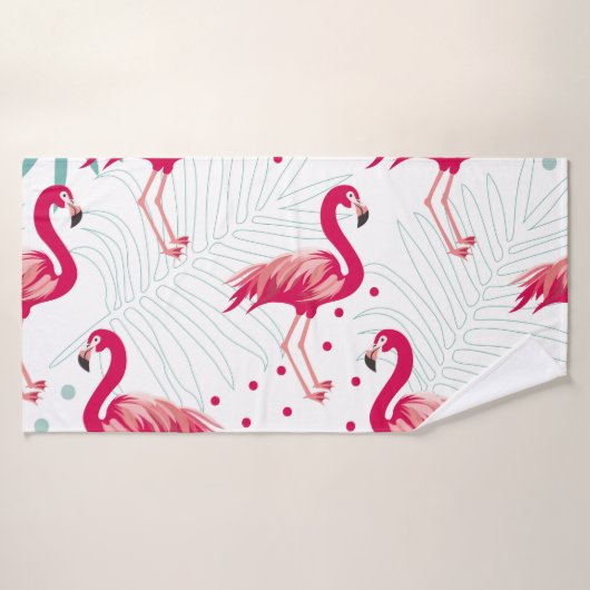 Tropischer Flamingo und Blätter, Sommermuster. Badehandtuch (Badehandtuch)