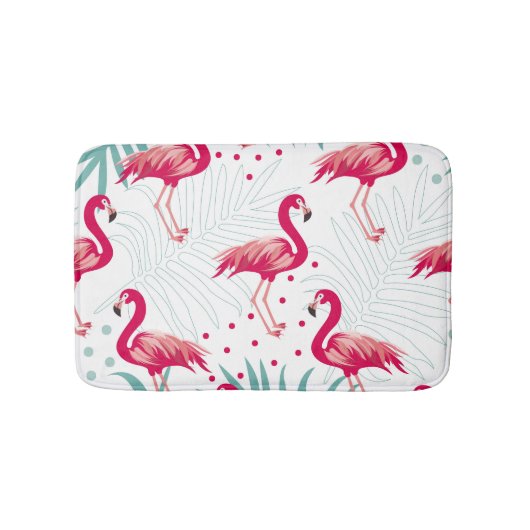 Tropischer Flamingo und Blätter, Sommermuster. Badematte (Vorderseite)