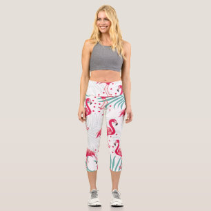 Tropischer Flamingo und Blätter, Sommermuster. Capri Leggings