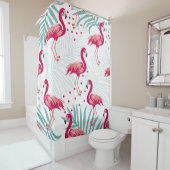 Tropischer Flamingo und Blätter, Sommermuster. Duschvorhang (Beispiel)