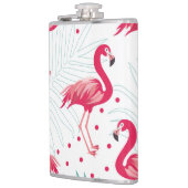 Tropischer Flamingo und Blätter, Sommermuster. Flachmann (Links)