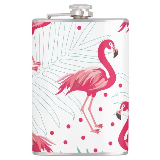 Tropischer Flamingo und Blätter, Sommermuster. Flachmann (Vorderseite)