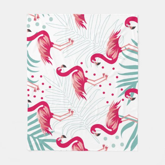 Tropischer Flamingo und Blätter, Sommermuster. Fleecedecke (Vorderseite)