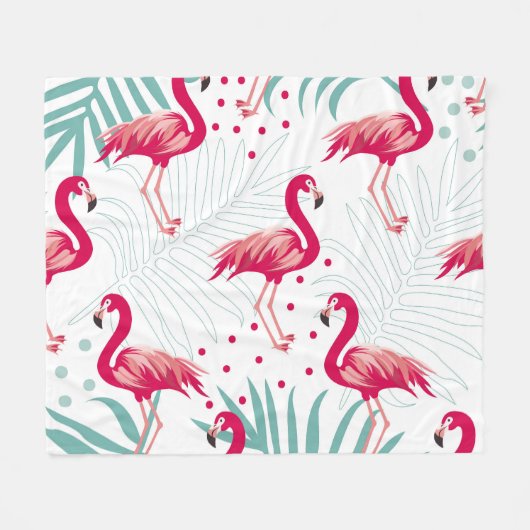 Tropischer Flamingo und Blätter, Sommermuster. Fleecedecke (Vorderseite (Horizontal))