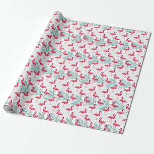Tropischer Flamingo und Blätter, Sommermuster. Geschenkpapier