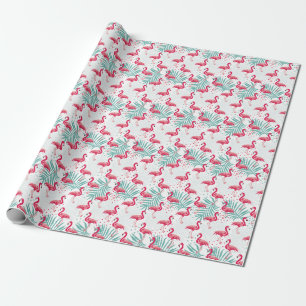 Tropischer Flamingo und Blätter, Sommermuster. Geschenkpapier