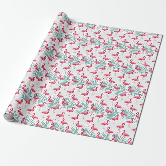 Tropischer Flamingo und Blätter, Sommermuster. Geschenkpapier (Ungerollt)
