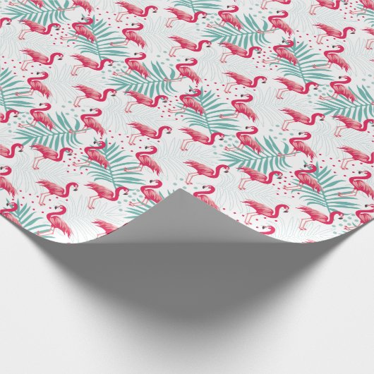 Tropischer Flamingo und Blätter, Sommermuster. Geschenkpapier (Ecke)