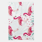 Tropischer Flamingo und Blätter, Sommermuster. Geschirrtuch (Vertikal)