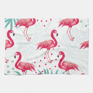 Tropischer Flamingo und Blätter, Sommermuster. Geschirrtuch