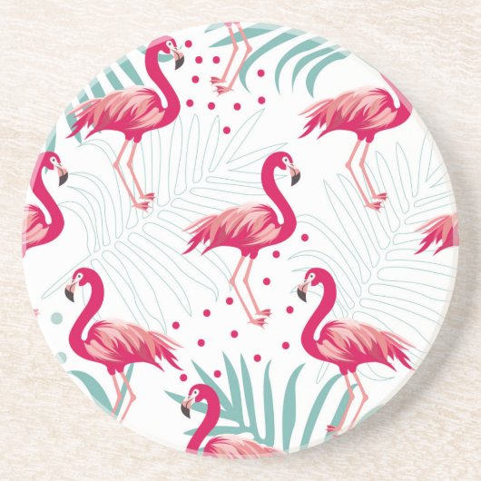 Tropischer Flamingo und Blätter, Sommermuster. Getränkeuntersetzer (Vorne)