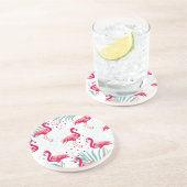 Tropischer Flamingo und Blätter, Sommermuster. Getränkeuntersetzer (Seite)