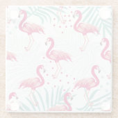 Tropischer Flamingo und Blätter, Sommermuster. Glasuntersetzer (Rückseite)