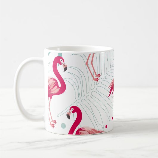 Tropischer Flamingo und Blätter, Sommermuster. Kaffeetasse (Links)