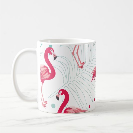 Tropischer Flamingo und Blätter, Sommermuster. Kaffeetasse (Links)