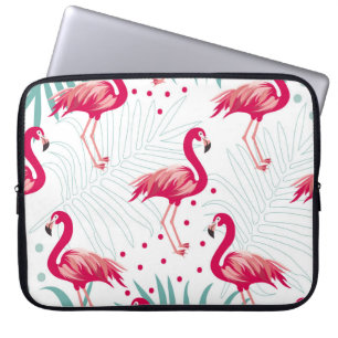Tropischer Flamingo und Blätter, Sommermuster. Laptopschutzhülle