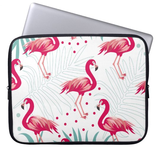Tropischer Flamingo und Blätter, Sommermuster. Laptopschutzhülle (Vorderseite)