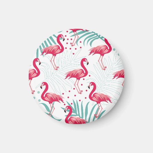 Tropischer Flamingo und Blätter, Sommermuster. Magnet (Vorne)