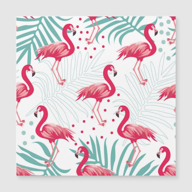 Tropischer Flamingo und Blätter, Sommermuster. Magnetkarte (Vorderseite)