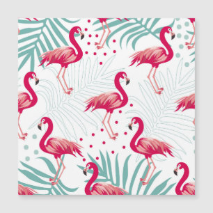 Tropischer Flamingo und Blätter, Sommermuster. Magnetkarte