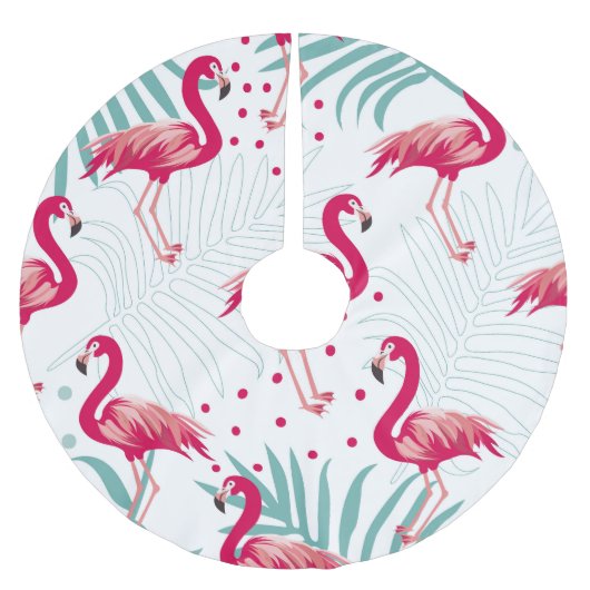 Tropischer Flamingo und Blätter, Sommermuster. Polyester Weihnachtsbaumdecke (Vorderseite)