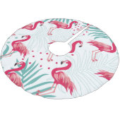 Tropischer Flamingo und Blätter, Sommermuster. Polyester Weihnachtsbaumdecke (Schrägansicht)