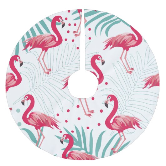 Tropischer Flamingo und Blätter, Sommermuster. Polyester Weihnachtsbaumdecke (Vorderseite)