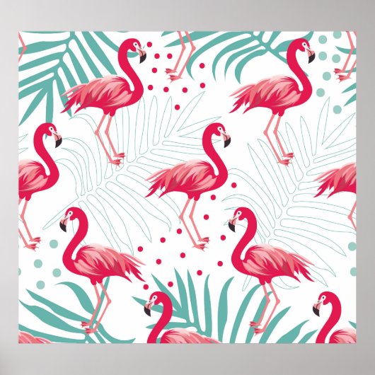 Tropischer Flamingo und Blätter, Sommermuster. Poster (Vorne)