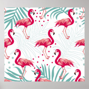 Tropischer Flamingo und Blätter, Sommermuster. Poster