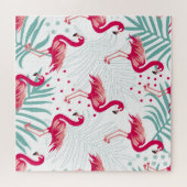 Tropischer Flamingo und Blätter, Sommermuster. Puzzle (Horizontal)