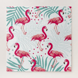 Tropischer Flamingo und Blätter, Sommermuster. Puzzle