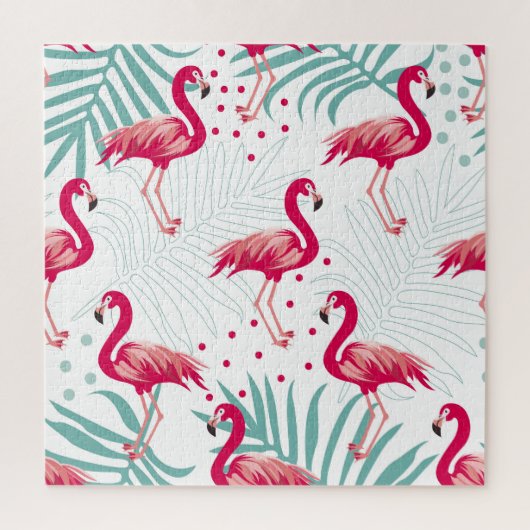 Tropischer Flamingo und Blätter, Sommermuster. Puzzle (Vertikal)