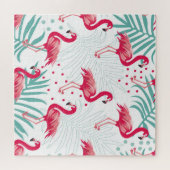 Tropischer Flamingo und Blätter, Sommermuster. Puzzle (Horizontal)