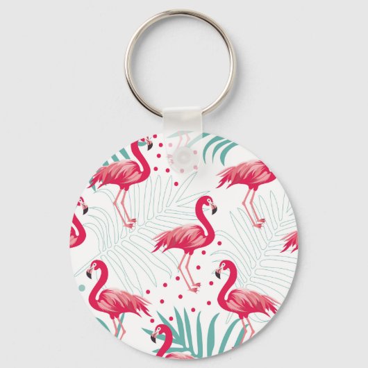 Tropischer Flamingo und Blätter, Sommermuster. Schlüsselanhänger (Vorderseite)