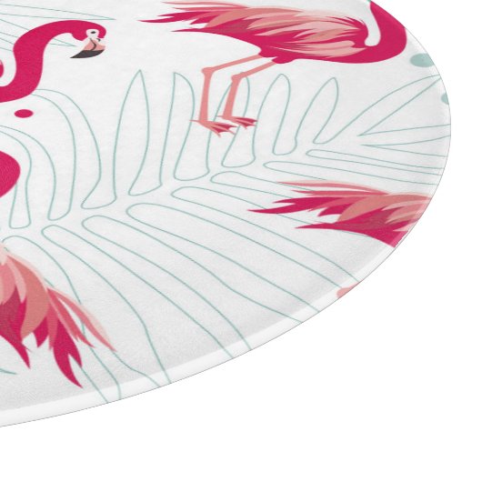 Tropischer Flamingo und Blätter, Sommermuster. Schneidebrett (Ecke)