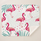 Tropischer Flamingo und Blätter, Sommermuster. Sherpadecke (Vorderseite (Horizontal))