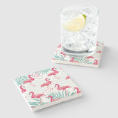 Tropischer Flamingo und Blätter, Sommermuster. Steinuntersetzer (Seitenansicht)